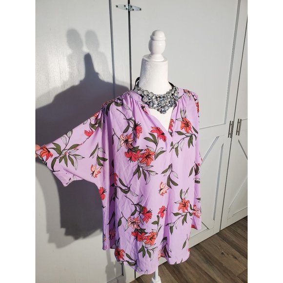 NEW! WORTHINTONG FLORAL BLOUSE COLOR PURPLE SHORT SLEEVE POLYESTER SIZE PL - Picture 2 of 5